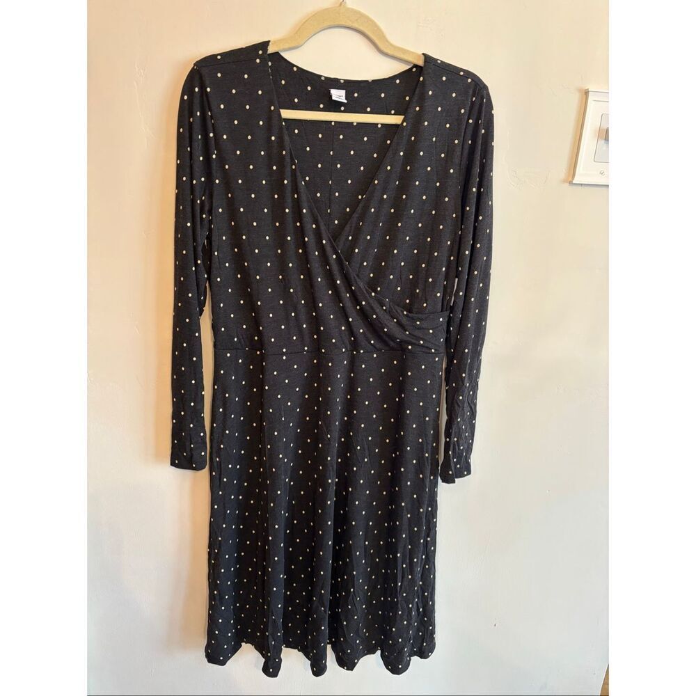 Old Navy Fit & Flare Dress Black & White Polka Dot Long Sleeve NWT Size Large